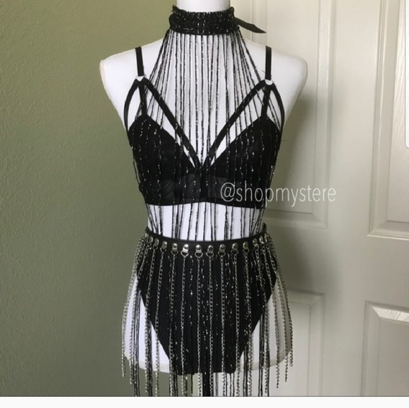 Black vegan leather chain belt